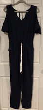 Size Medium V-Neck Cold-Shoulder Jumpsuit in Navy Blue