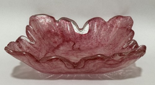Vintage Mid Century Thick Heavy Art Glass Bowl Pink & Clear Polished Pontil - Picture 3 of 3