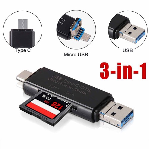 Card Reader 3-in-1 Type-C SD/Micro SD/SDHC/SDXC OTG Memory Card Reader PC Phone - Picture 2 of 9