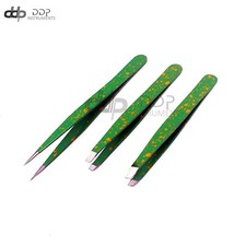 3 Slant  Pointed Tweezers Set Eyebrow Ingrown Facial  Nose Hair Green  Yellow