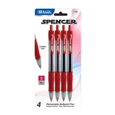 Spencer 4-pack Retractable Ballpoint Pen Cushion Grip Pens Blue Ink 1.0 mm Bold
