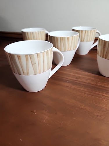 Mikasa Ultima Bamboo Grove Set of 5 Mugs Green and Tan Stalks on rim - Picture 2 of 13