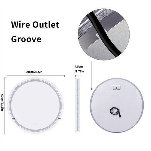 Large Round LED Bathroom Mirror Wall Mounted Backlit Anti-Fog Makeup Mirror IP44 - Picture 21 of 23