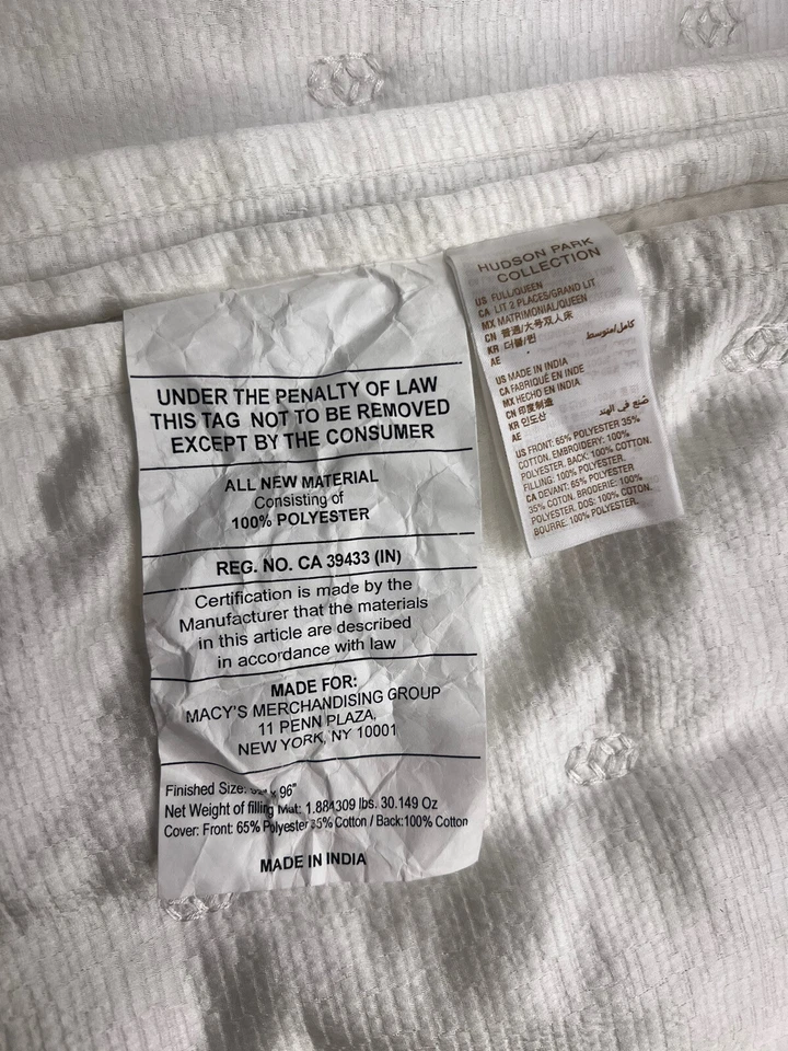 Hudson Park Collection Nouveau Queen Coverlet “92in X 96in” Marfil Usado Foto 4 de 4