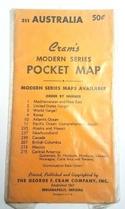 NOS Sealed Vintage 1950s Cram's Modern Series Pocket Map Australia No 311