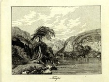 TESALIE TEMPE W GRECJI Orig. Litho. ok .1839 Saksony. Trębacz