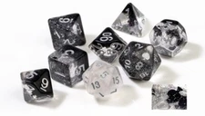 Sirius Dice Polyhedral Set - 7 "Spades" Black & Clear w/ Silver + 1 Bonus D20