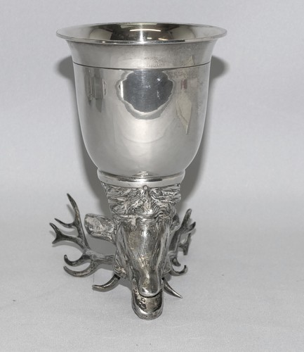Tazza con testa di cervo dorata interna Lutz & White argento 835 349 g. 15,5 cm - Foto 12 di 16