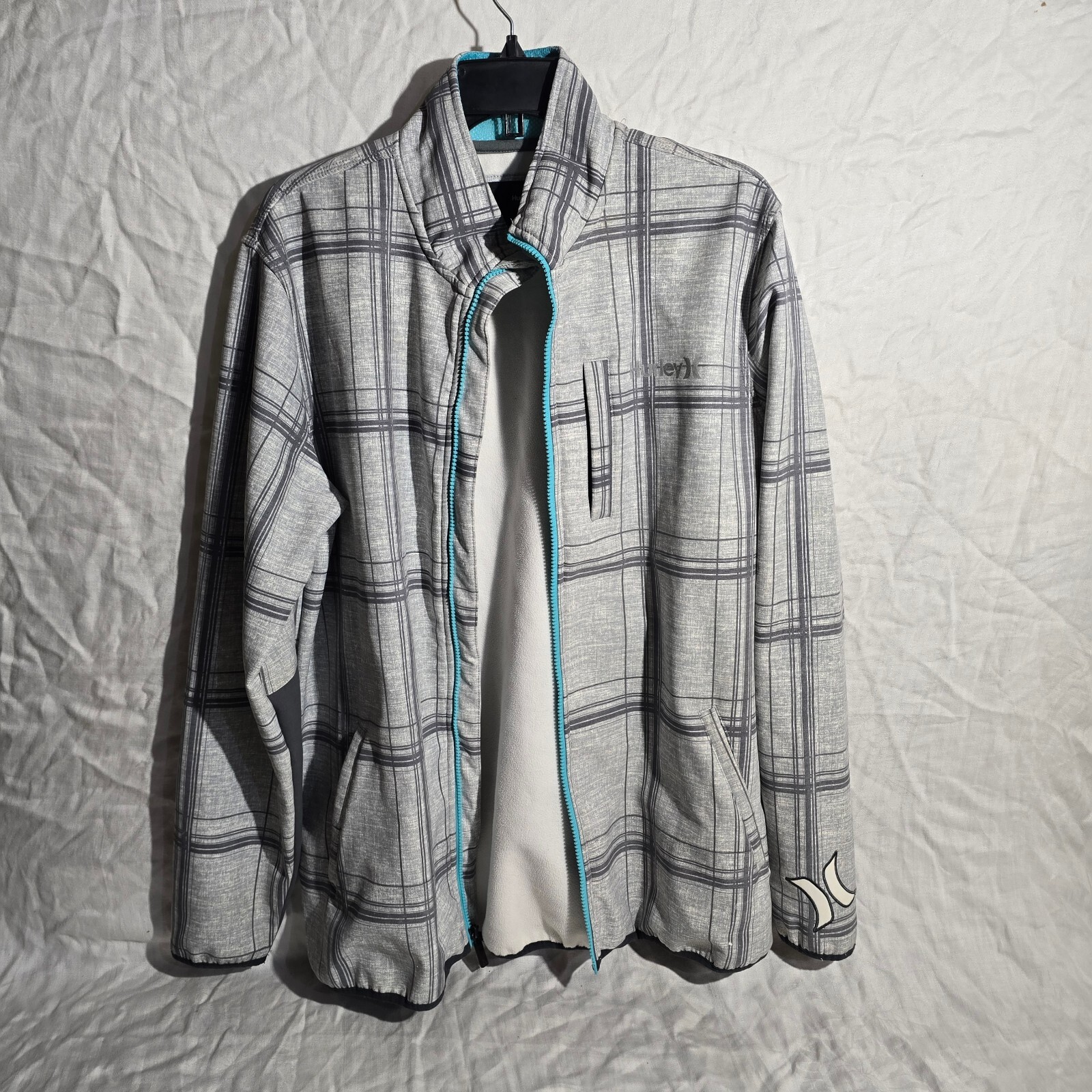 Hurley Blue Gray Full Zip Windbreaker Jacket Large