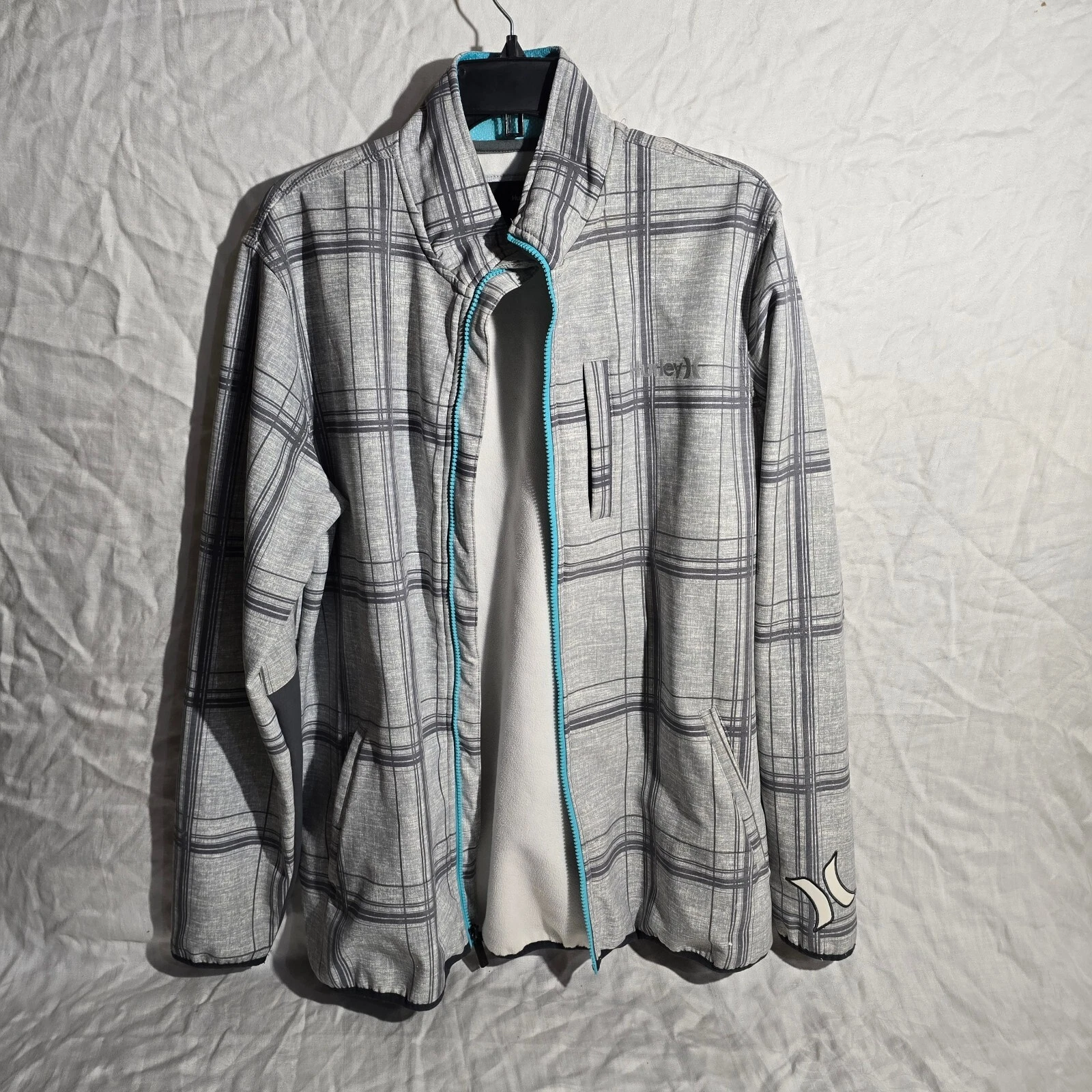 Hurley Blue Gray Full Zip Up Windbreaker Skate & Ride Style Jacket Buckle Lrg
