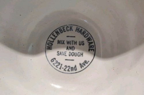 ORNATE ANTIQUE "HOLLENBECK HARDWARE" 7" STONEWARE BOWL WITH WHITE GLAZE - Picture 5 of 11