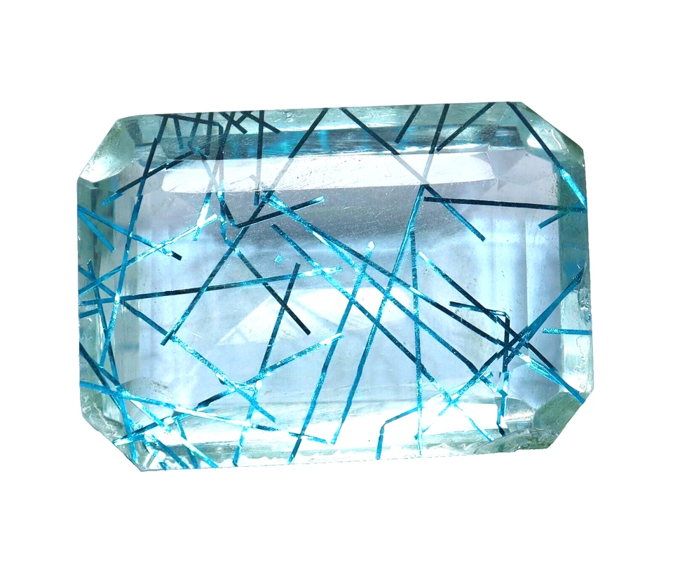 40 Ct Riesiger Smaragd Himmelblauer Rutil Natürlicher Rutilquarz Lose Edelstein - Bild 4 von 4