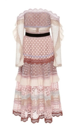 Rare! Auth Self-Portrait Off Shoulder Bellis Lace Trim Long Dress US8 -1 on  eBay | eBay