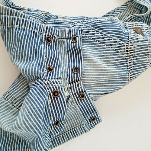 Oshkosh B'Gosh Overall Shorts Vestbak abgenutzt blau Eisenbahn Nadelstreifen 12M - Bild 5 von 8