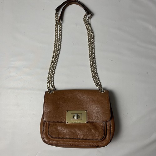 Michael Kors Sloan Small Shoulder Crossbody Chain Bag Brown Leather Turnlock - Picture 2 of 9