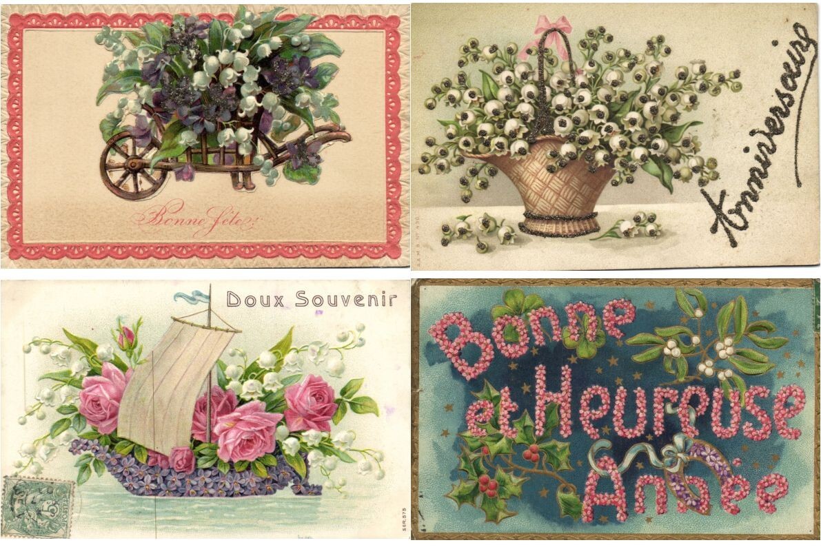 LILY FLOWERS MAY 1 GREETINGS INCL. EMBOSSED, 140 Vintage