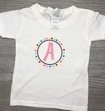 Toddler Girls 4T Pink A Initial Embroidered T-shirt Personalized, Monogram