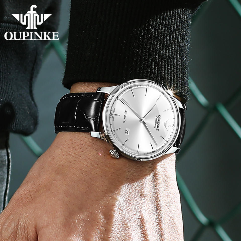 Oupinke Original Luxury Ultra Thin Watch Men Automatic Mechanical