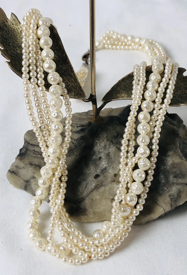 "Collar de perlas de imitación de varias hebras 18"" cuentas abolladas lisas" Foto 2 de 4