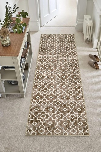 Tappeto Runner Marocchino Lavabile 2x7 - Geometrico Antiscivolo Marrone Chiaro Eleganza - Foto 6 di 11