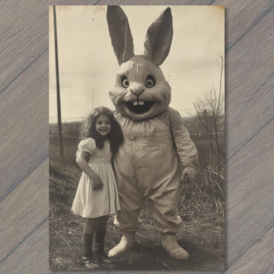 STICKER Scary Retro Easter Bunny Children Weird Uncanny Costume Odd Disturbing