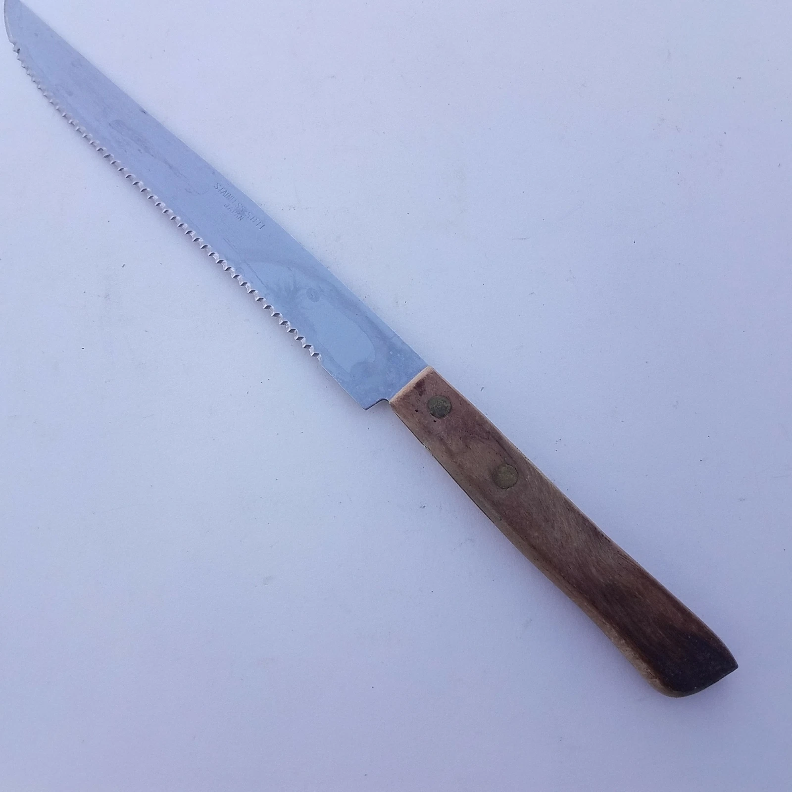 Stainless Steel Japan Serrated Blade Knife Wood Handle 12.5-Inch Long