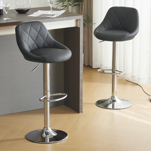 Bar Stools Black colour Set of 2 Leather– Adjustable, Swivel & Comfy Backrest - Picture 8 of 24
