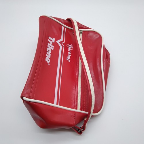 Vintage Berkley Fishing Trilene Red Faux Leather Tackle Bag 13"x10"x5"