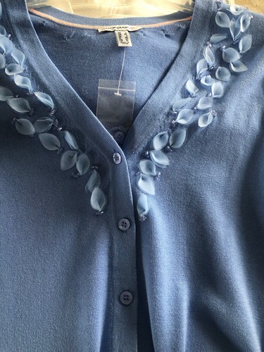 Isaac Mizrahi Live! Button-Front Embellished Peplum Cardigan BLUE Size Large NWT - Picture 14 of 17
