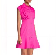 NEW MICHAEL MICHAEL KORS Pleated Cap Sleeve Mini Dress Pink Medium Shirt Dress