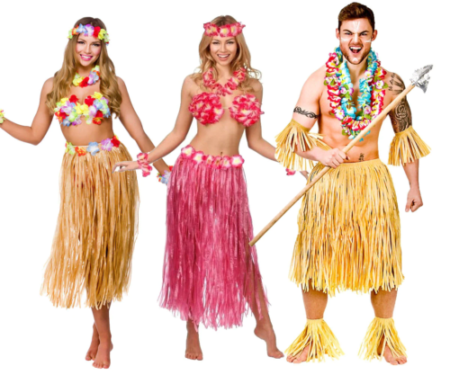 Hawaii Festa Kit 5pc Vestito Costume Hawaiano Festa Spiaggia Donna Uomo - Afbeelding 1 van 6