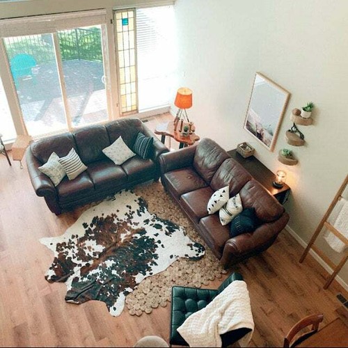 COWHIDE RUG BRINDLE TRICOLOR 7'x6' Ft APPROX Cow Skin Rug Leather Cow Hide - Picture 6 of 8