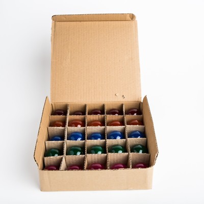 Box of 25 G50 Assorted Colored 2'' 7W C7 E 12 Base String Light Replacement Bulbs