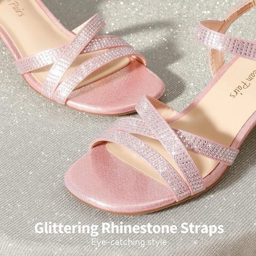 Sandalias para niñas tacón bajo correa al tobillo punta abierta Diamonte Reino Unido niño talla 13 oro rosa - Imagen 4 de 5