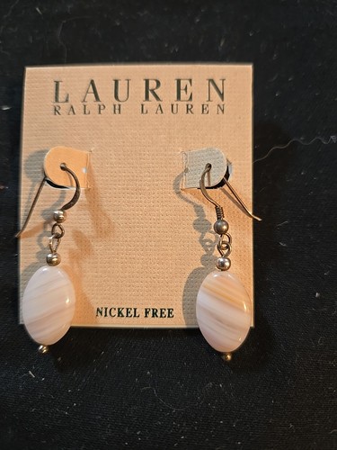 Lauren Ralph Lauren Silver Tone Semi Precious Cream Stone Earrings
