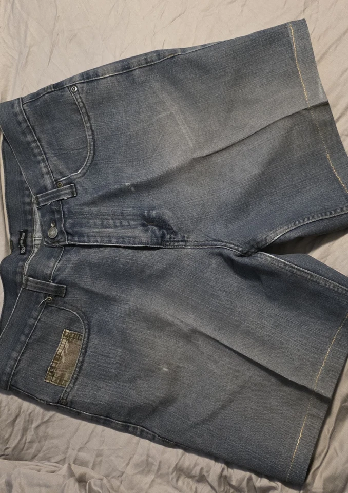 Pantalones Cortos de Denim QT Revolution Para Hombre Camuflados Bolsillo Azul Jean Estilo Carpintero Foto 4 de 4