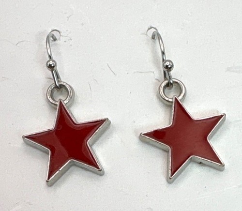 Red Star Earrings Silver Tone USA Patriotic - Picture 7 of 7