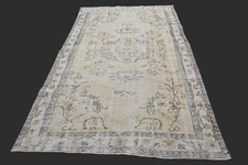 Vintage Turkish Oushak Rug, Yellow 5x9 ft, Handmade Wool, Bohemian Anatolian