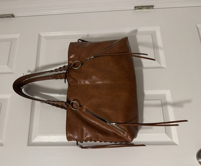 Zara Brown Tote Bag Zip Top Silver Hardware Double Handles Lined Black