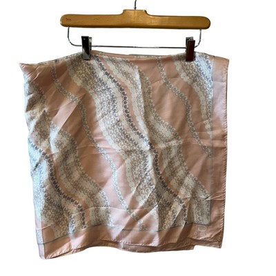 Vintage Oscar de la Renta Silk Pearl Necklace print Scarf Pink 