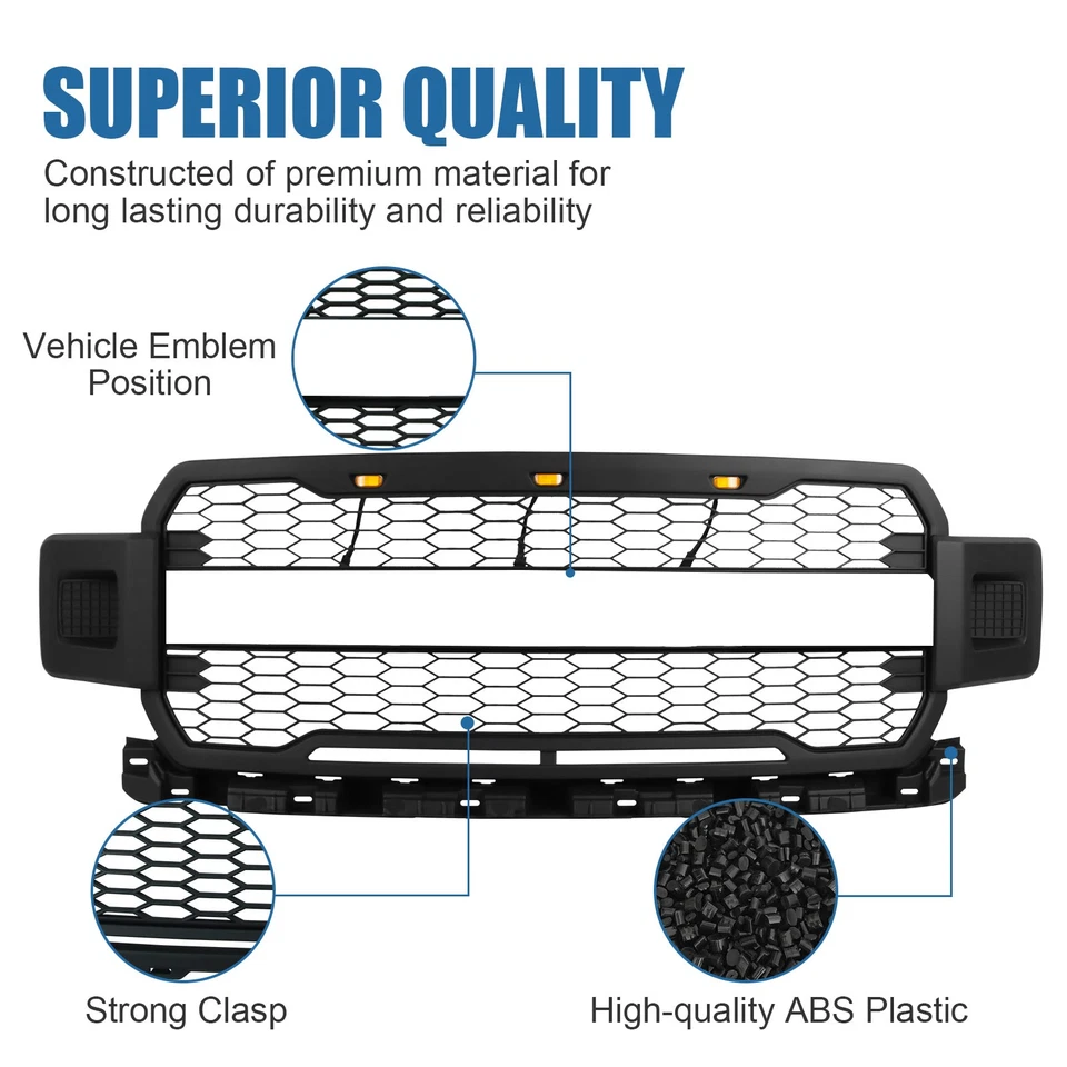 Front Grill for 2018-2019 FORD F150 W/Lights Black Foto 4 de 4