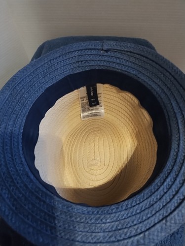 Vintage Baby Gap Blue Tan Colorblock Natural Straw Fedora Hat Size M/L - Picture 16 of 18