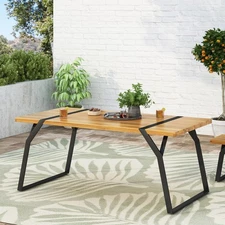 Dining Table, 6 Seater Wooden Farmhouse Table with Extension Leaf