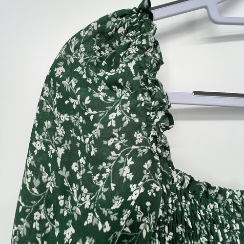 Reformation Pinto Smocked Top Sz S Ditsy Floral Green Crop Long Sleeve Romantic - Picture 4 of 10