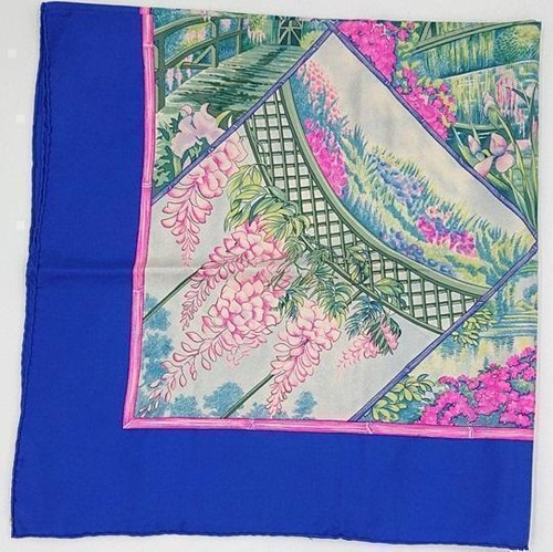 HERMES Carré 90 GIVERNY Scarf Shawl Blue Pink Purple Multicolor Silk Rare No Bo - Picture 5 of 10