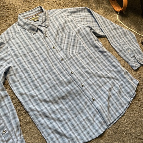 Exofficio Mens Size XL Shirt Long Sleeve Button Collar, Single pocket Blue Check - Picture 8 of 17