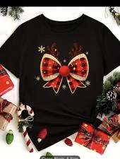 Womens Christmas T-Shirt Top Sparkly Wine Glass Santa Hat Ladies Christmas Tops