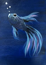 5 x 7 Mini **Art Print** Tiny Miniature Small Fish Ocean Blue Goldfish NOT ACEO