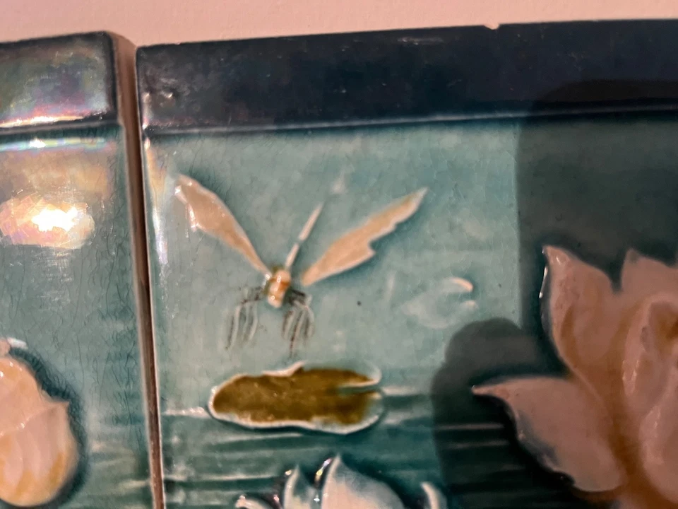 CARREAUX CÉRAMIQUE ART NOUVEAU NÉNUPHARS POUR COLLECTION - Photo 3/4