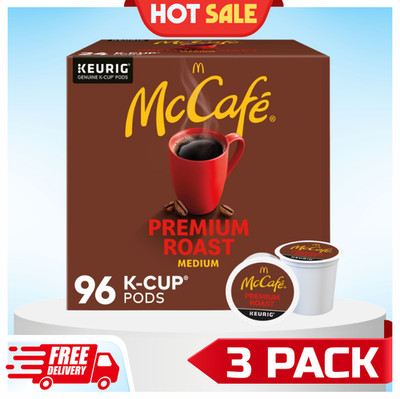 [3 PACK] McCafe Premium Roast Coffee Keurig K-Cup Pods, Medium Roast, 96/Carton